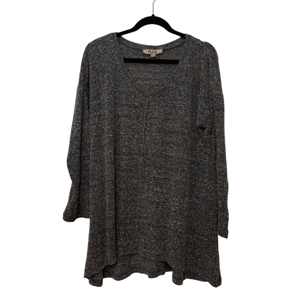FLAX‎ Womens Marled Knit V-Neck Tunic Sweater Charcoal Gray S Made in USA